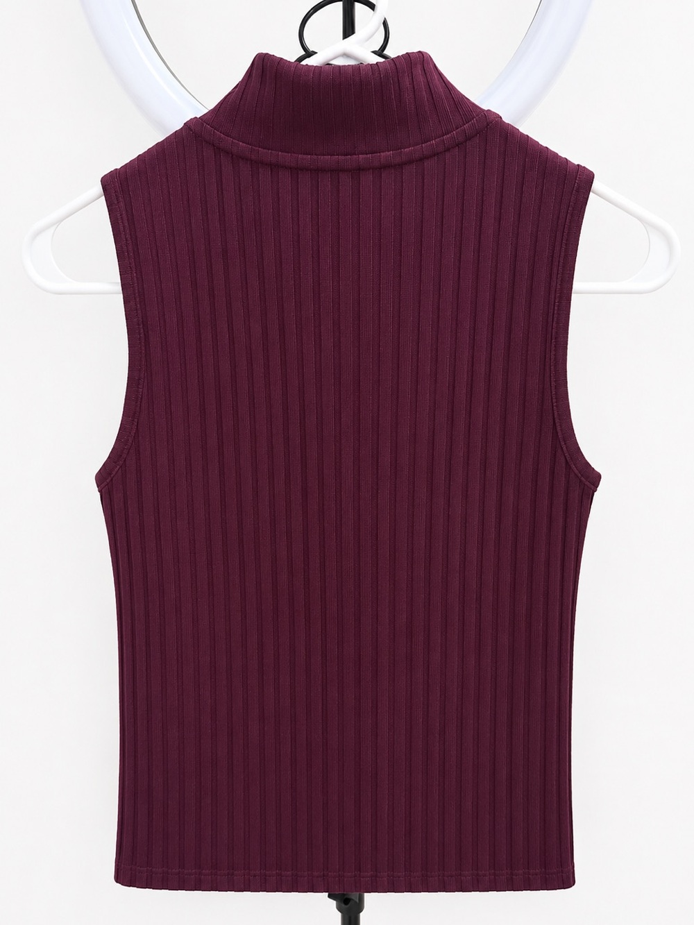 CeCe Plum Ribbed Mock Neck Sleeveless Top